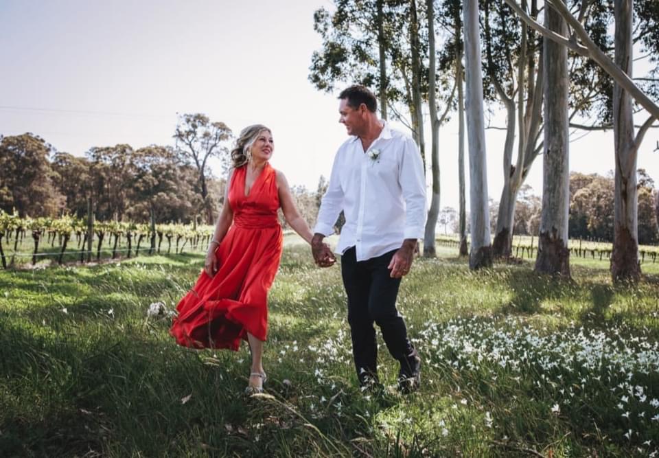 pop up wedding day couple in the vines margaret river
