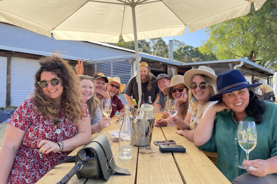 group of people enjoying the wine and sunshine at LS Merchants in Cowaramup